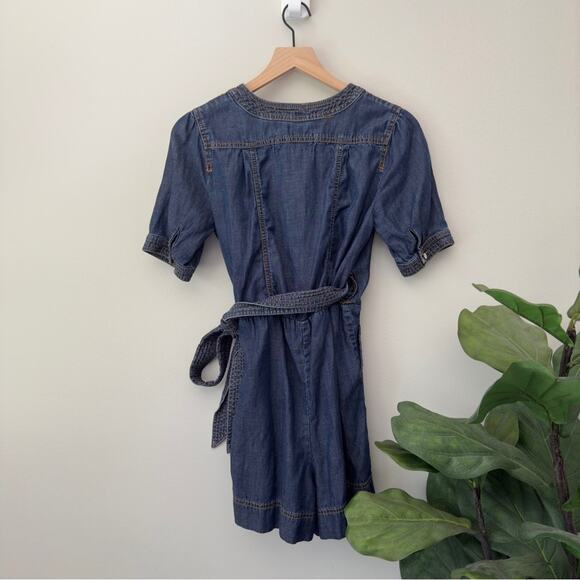 Pilcro and the Letterpress Denim Shorts Romper Wrap Tie Anthropologie Jean Blue - Picture 2 of 5